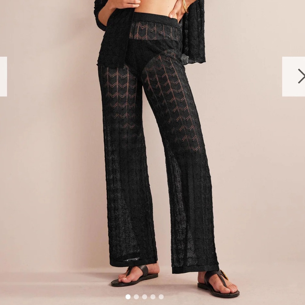 Boden Black Knit Sheer Resort Pants NWT Size 10 Beach Cover Up Wide Leg